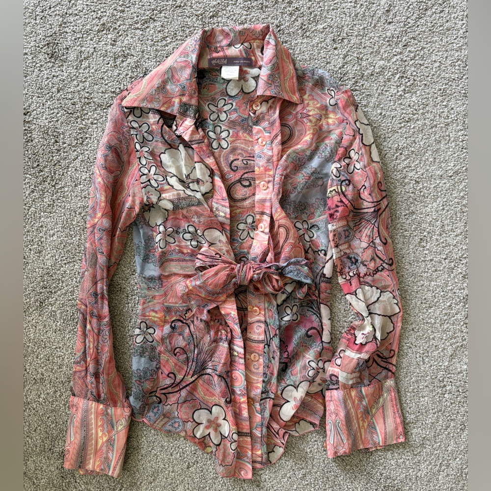 Y2K Silk Hale Bob Floral/Paisley Pink Long Sleeve Top - Size XS